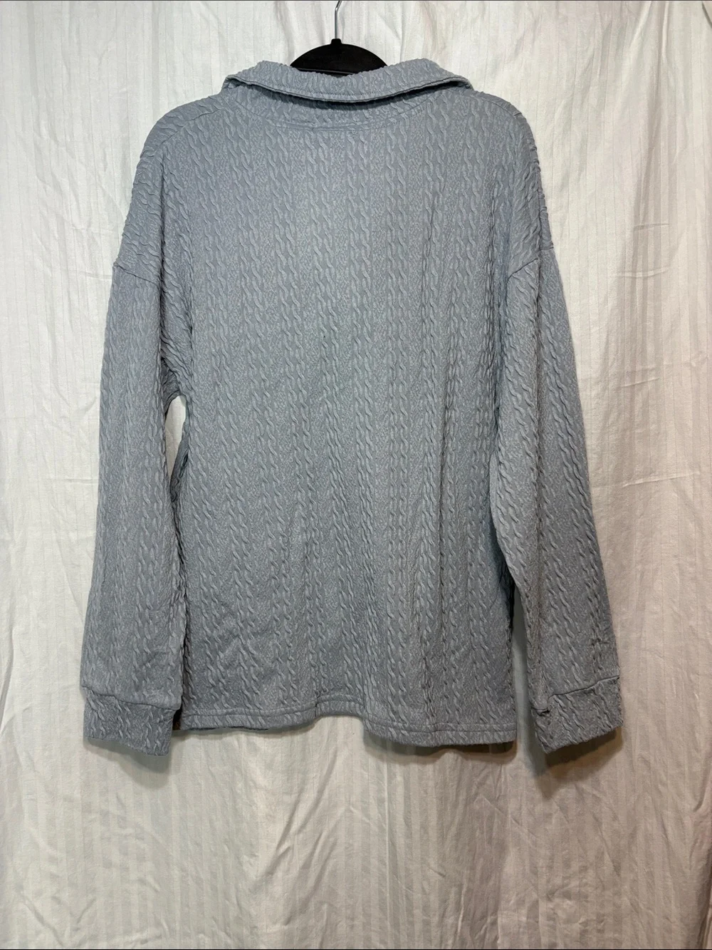 Light Gray Cable Knit Collared Pullover - Picture 5 of 5